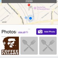 The blue circle shows where Coffee Fellows actually is (I was inside it when I took this screenshot). :) at Coffee Fellows in Hamburg