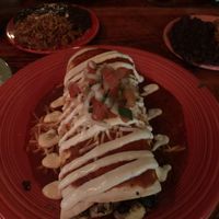 Vegan burrito with tofu and side of rice and beans  at Mexican Radio in Schenectady