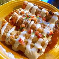 Flautas con crema (vegan option).  at Mexican Radio in Schenectady