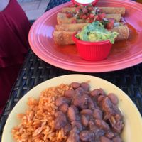 Rice and pinto and seitan floutas at Mexican Radio in Schenectady