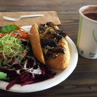 Daily Special Black bean soup & Philly Steak (mushroom!) sandwich (organic, gluten free) at Plant Theory in Miami