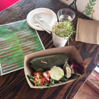 amazing raw mamma mia wrap and raw cold soup  at Plant Theory in Miami