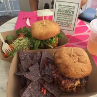 barbecue-jackfruit (in front) & mushroom-burger at Plant Theory in Miami