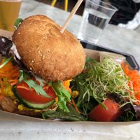 “Famous Missing Egg Bacun Burger” - my partner’s food which he really enjoyed. at Plant Theory in Miami