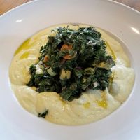 marinated spinach on lemon avocado sauce  at Yi in Athens