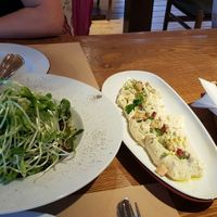 Hummus and zucchini caponata. at Yi in Athens