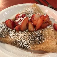 Vegan crêpe with dark chocolate and fresh strawberries  at Eldur og Is - Fire and Ice in Reykjavik