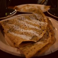 Vegan crepes, filled with; Dark Chocolate buttons, Banana & Oreo pieces!  at Eldur og Is - Fire and Ice in Reykjavik