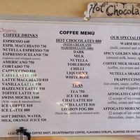 Coffee menu at Eldur og Is - Fire and Ice in Reykjavik