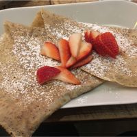 Vegan crepe with strawberries, sugar and cinnamon.  at Eldur og Is - Fire and Ice in Reykjavik