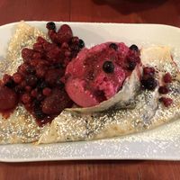 Vegan crepes with berries, dark chocolate and strawberry sorbet   at Eldur og Is - Fire and Ice in Reykjavik