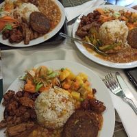 big daily menu with several asian dishes at Mennyorszag Szive in Budapest