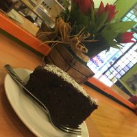 Decadent choloate cake, very tasty at Mennyorszag Szive in Budapest