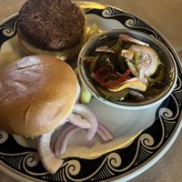 beyond burger with no aioli  to make it vegan. side pickled veggies   at El Tovar & The Side Room in Grand Canyon Village