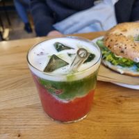 Iced Strawberry Matcha Latte at Cafe Neundrei in Berlin