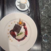 Brownie and vanilla ice cream   at Olive in Innsbruck