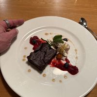 Chocolate brownie with vanilla ice cream   at Olive in Innsbruck