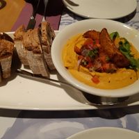 Starter to share: pumpkin hummus at Baobab in Zaragoza