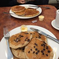 vegan chocolate chip pancakes!! at Maywood Pancake House in Maywood