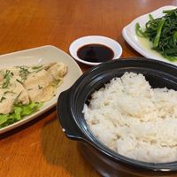 Vegan Chicken with Rice and Morning Glory  at Hoa Sen - Doi Can - Maybe closed in Hanoi