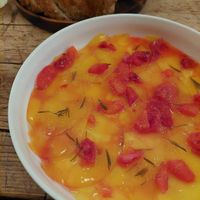 Carpaccio of yellow beetroot, blood orange and fresh thyme. at Michelberger Restaurant in Berlin