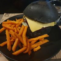 Vegan burger with sweet potato fries at Crop in Crete