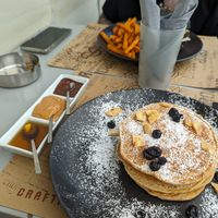 Pancakes with chocolate, peanut butter and maple syrup at Crop in Crete