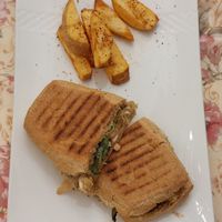 Aubergine sandwich with potatoes at Pure Vegetarian Cuisine in Tehran
