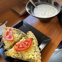 Spinach quiche and traditional tarator soup   at Loving Hut in Sofia