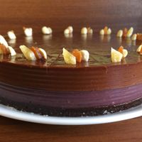 Chocolate, raspberry cake at Loving Hut in Sofia