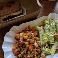 vegetable bake and pesto pasta salad at Loving Hut in Sofia