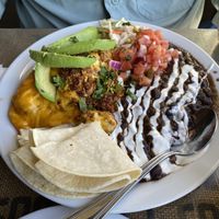 soyrizo and eggs (vegetarian) with black beans   at Crossroads Cafe in Joshua Tree