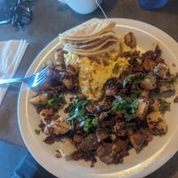 Soyrizo hash with just egg at Crossroads Cafe in Joshua Tree
