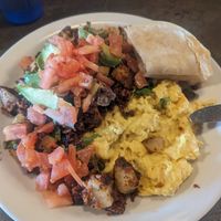 Soyrizo hash with just egg, avocado and tomato at Crossroads Cafe in Joshua Tree