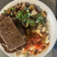 Soyrizo hash with tofu scramblee  at Crossroads Cafe in Joshua Tree