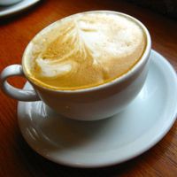 This is a *soy* cappuccino from Charmington's.  at Charmington's in Baltimore