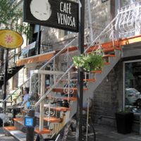 Outside on Saint-Denis. at Venosa Cafe in Montreal