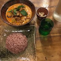 Jackfruit and pumpkin red curry that comes with red rice  at Deva in Kampot