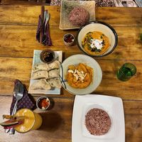 Jackfruit curry, Amok and gyozas  at Deva in Kampot