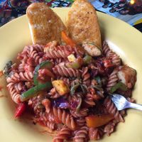 Vegan pasta with veggies at Rasta Pasta in Colorado Springs