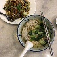 Noodle soup with dumpling and fried noodles with some veggies.  at Yun Shan Ge Vegetarian House - Penang St in Penang