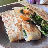  Vegan quesadilla with broccoli, kale, and tofu.  at Laughing Planet - Blair Blvd in Eugene