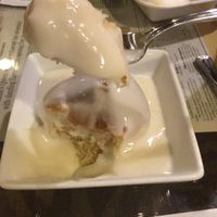 Vegan dessert option: sweet bun with coconut cream at Queen of Sheba in Spokane