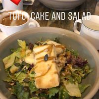 Lunch Set: Daily Soup was Organic Pumpkin, Mixed Greens Salad & Tofu Cake, and a Dandy Blend Coffee (favorite coffee) at Dandy's Organic Cafe in Hong Kong Island
