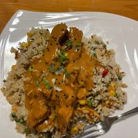 Nasi with sate   at Loving Hut in Amsterdam