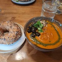 September 2025 - Tomato soup with hot black olives (vegan) at Holy Donut in Kaunas