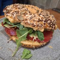 September 2025 - Bagel with houmous and salad (vegan) at Holy Donut in Kaunas