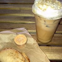 Brown sugar latte & empanada   at Parlour Vegan Bakery in Plantation