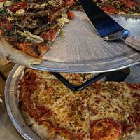 Vegan pie up top, cheese for kids below  at Versalia Pizza in Spokane