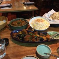Eggplant and potato curry, “lamb” curry at Green Mushroom in Newtown